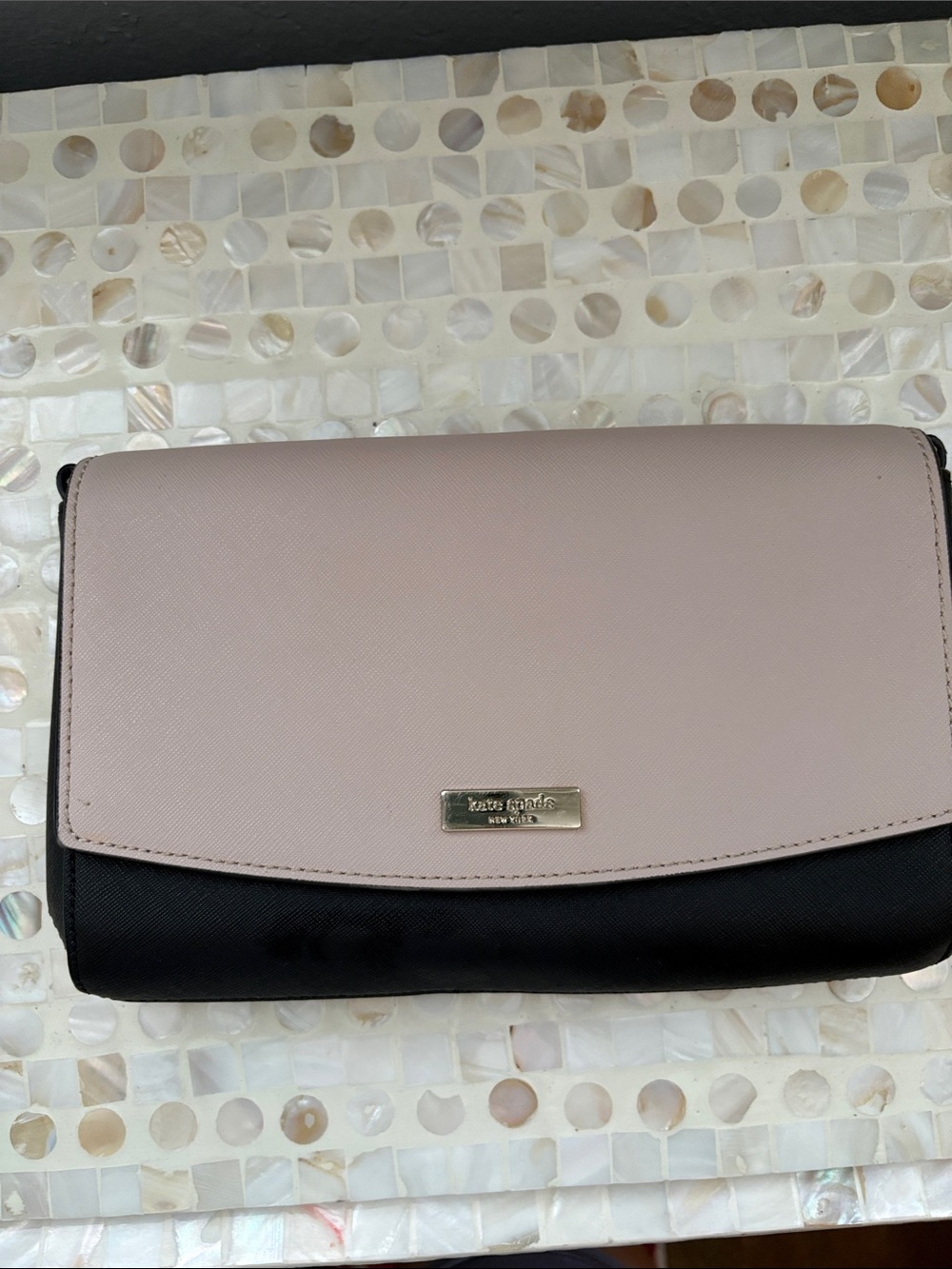 kate spade Pink-Grey and Black Saffiano Flap Clutch